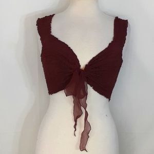 Poupette cropped burgundy silk blouse size 2